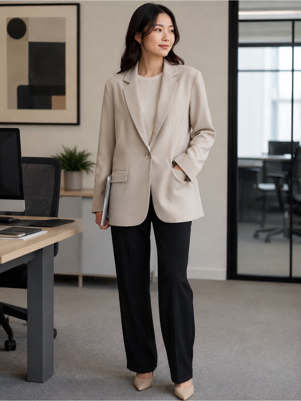 NWT Zara Beige Single-Button Blazer with